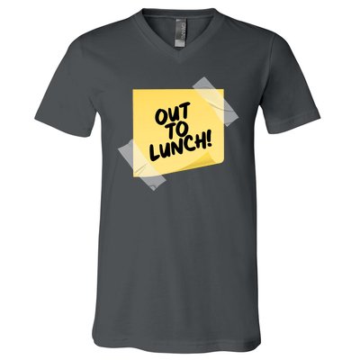 Funny Out To Lunch Taped Note V-Neck T-Shirt