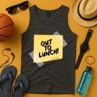 Funny Out To Lunch Taped Note Tank Top