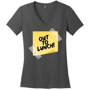 Funny Out To Lunch Taped Note Women's V-Neck T-Shirt