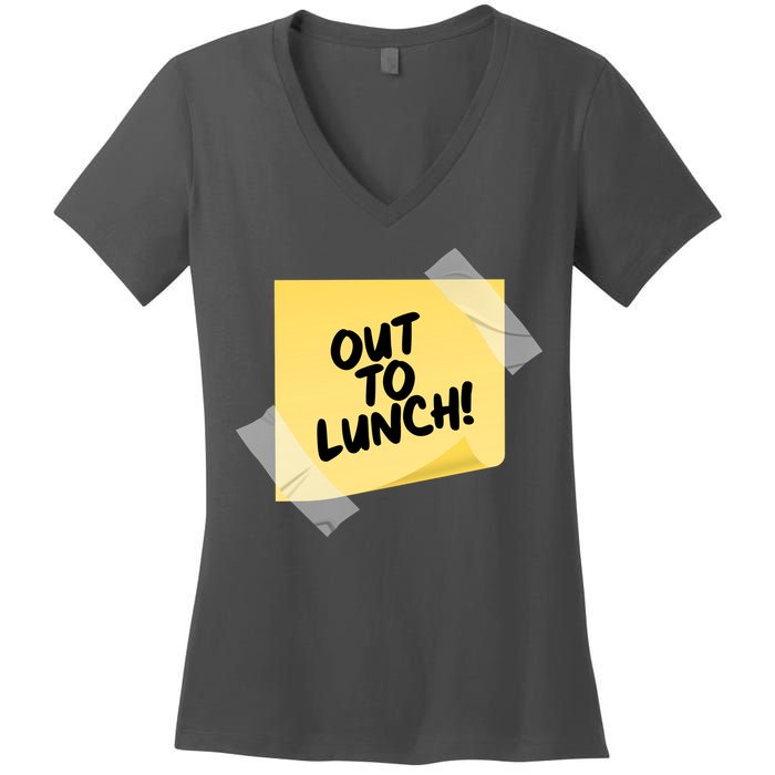 Funny Out To Lunch Taped Note Women's V-Neck T-Shirt