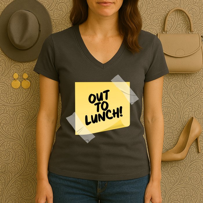 Funny Out To Lunch Taped Note Women's V-Neck T-Shirt