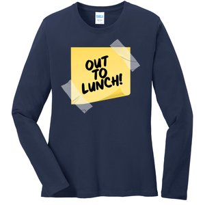 Funny Out To Lunch Taped Note Ladies Long Sleeve Shirt