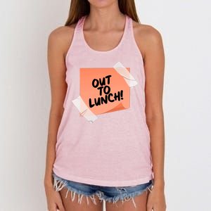 Funny Out To Lunch Taped Note Women's Knotted Racerback Tank