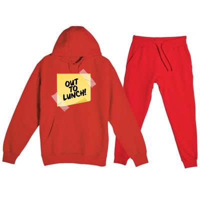 Funny Out To Lunch Taped Note Premium Hooded Sweatsuit Set