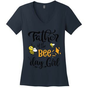 Father Of The Bee Day Birthday Party Matching Family Women's V-Neck T-Shirt