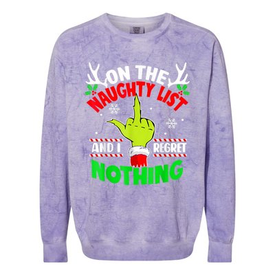 Funny On The List Of Naughty And I Regret Nothing Christmas Colorblast Crewneck Sweatshirt