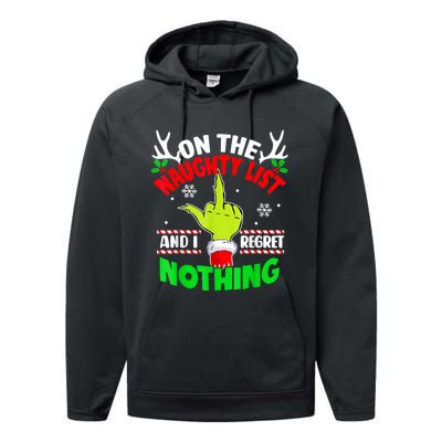 Funny On The List Of Naughty And I Regret Nothing Christmas Performance Fleece Hoodie