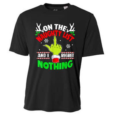 Funny On The List Of Naughty And I Regret Nothing Christmas Cooling Performance Crew T-Shirt