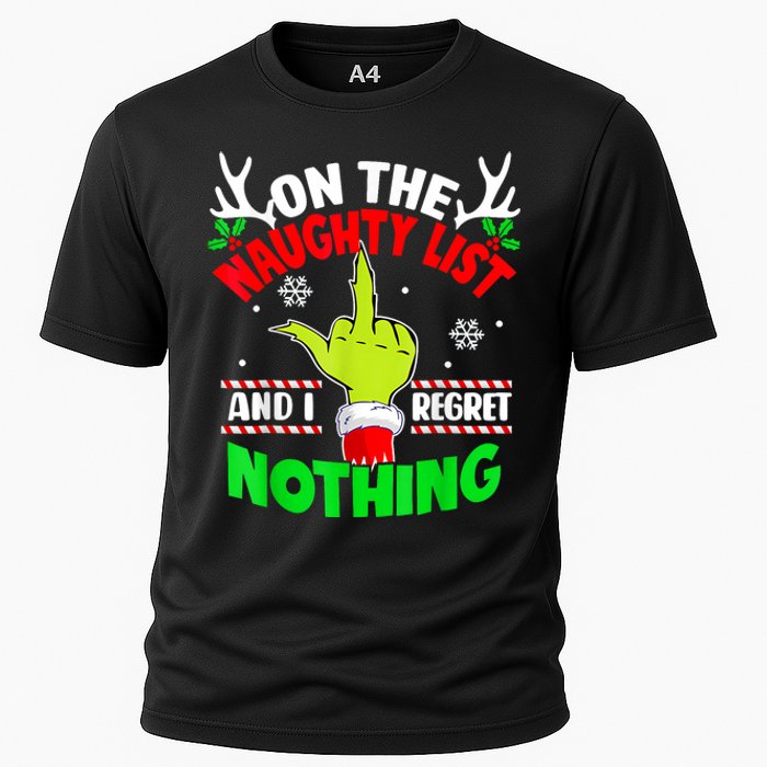 Funny On The List Of Naughty And I Regret Nothing Christmas Cooling Performance Crew T-Shirt