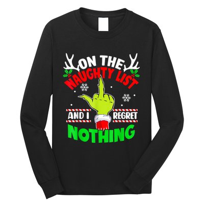 Funny On The List Of Naughty And I Regret Nothing Christmas Long Sleeve Shirt