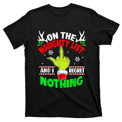 Funny On The List Of Naughty And I Regret Nothing Christmas T-Shirt