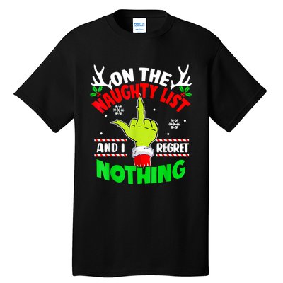 Funny On The List Of Naughty And I Regret Nothing Christmas Tall T-Shirt