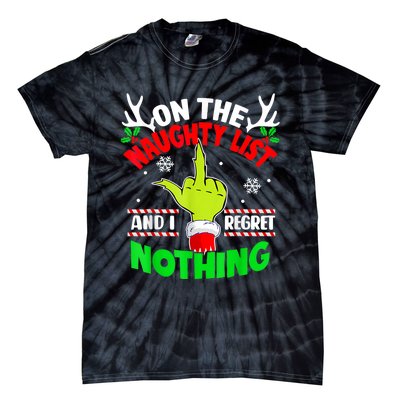 Funny On The List Of Naughty And I Regret Nothing Christmas Tie-Dye T-Shirt