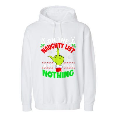 Funny On The List Of Naughty And I Regret Nothing Christmas Garment-Dyed Fleece Hoodie