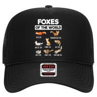 Foxes Of The World Funny Fox Animals Educational Fox Lover High Crown Mesh Back Trucker Hat