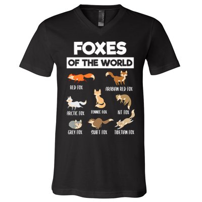 Foxes Of The World Funny Fox Animals Educational Fox Lover V-Neck T-Shirt
