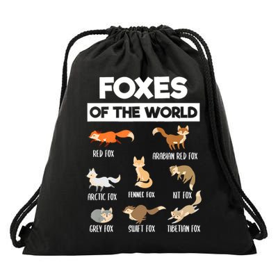 Foxes Of The World Funny Fox Animals Educational Fox Lover Drawstring Bag