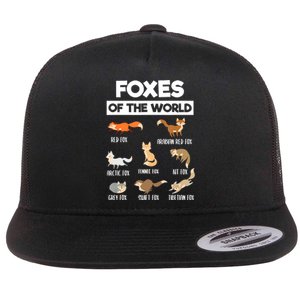 Foxes Of The World Funny Fox Animals Educational Fox Lover Flat Bill Trucker Hat