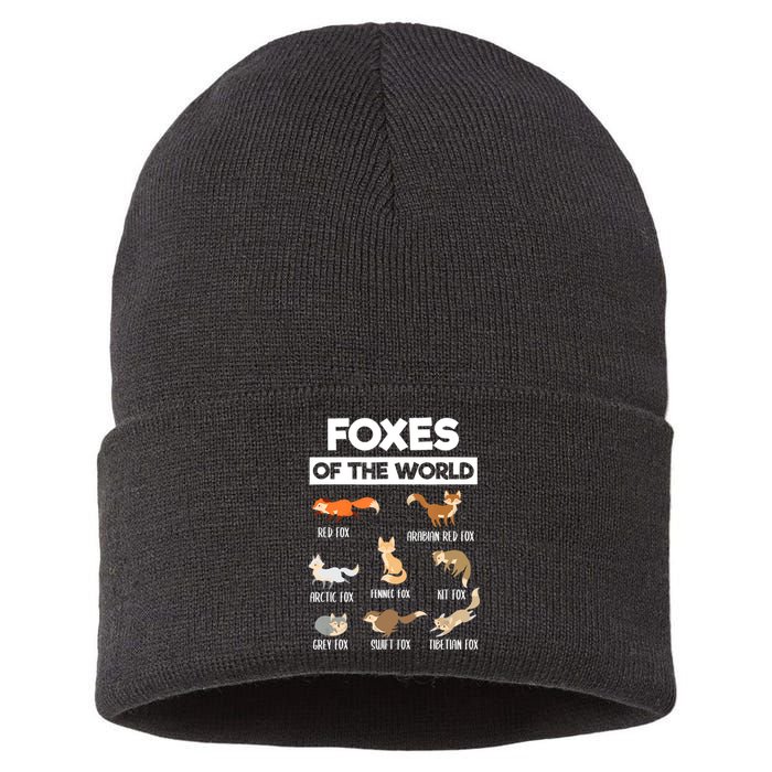 Foxes Of The World Funny Fox Animals Educational Fox Lover Sustainable Knit Beanie