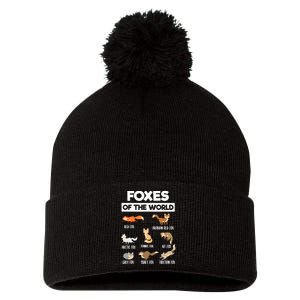 Foxes Of The World Funny Fox Animals Educational Fox Lover Pom Pom 12in Knit Beanie