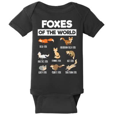 Foxes Of The World Funny Fox Animals Educational Fox Lover Baby Bodysuit