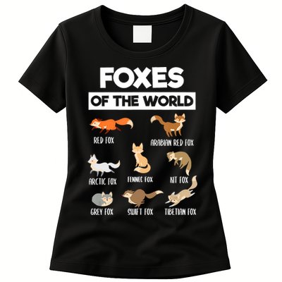Foxes Of The World Funny Fox Animals Educational Fox Lover Womens T-Shirt