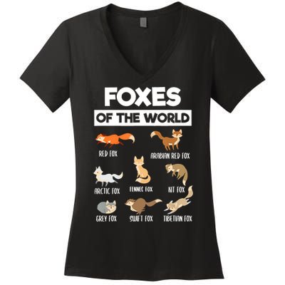 Foxes Of The World Funny Fox Animals Educational Fox Lover Women's V-Neck T-Shirt