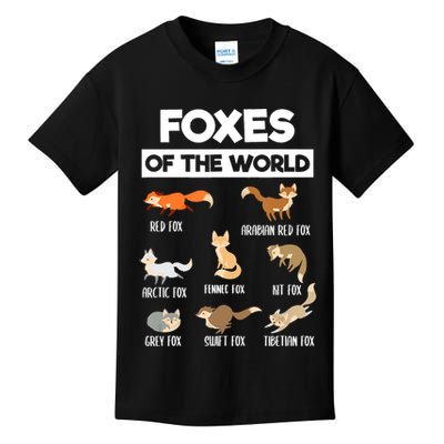 Foxes Of The World Funny Fox Animals Educational Fox Lover Kids T-Shirt