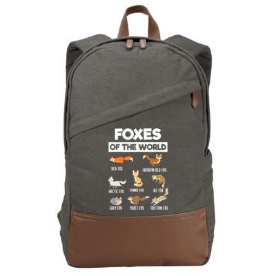 Foxes Of The World Funny Fox Animals Educational Fox Lover Cotton Canvas Backpack