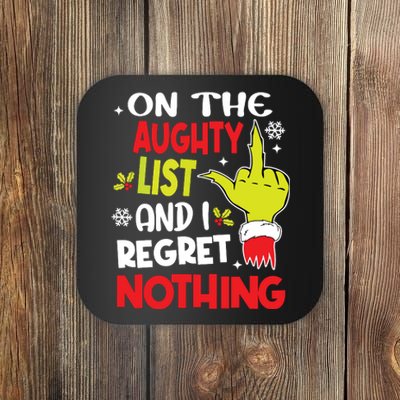 Funny On The List Of Naughty And I Regret Nothing Christmas Coaster