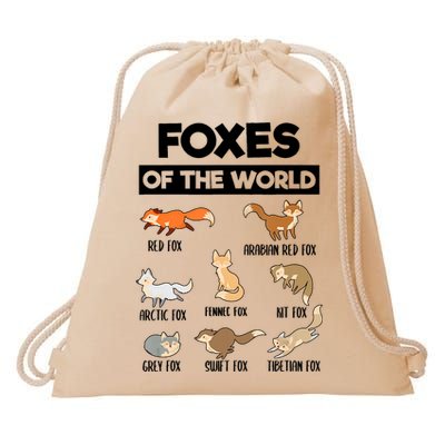 Foxes Of The World Funny Fox Animals Educational Fox Lover Drawstring Bag