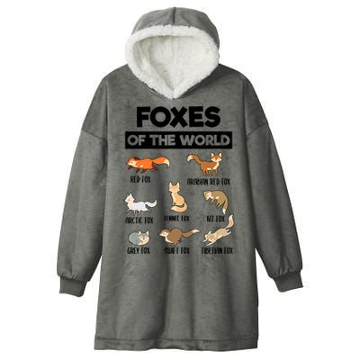 Foxes Of The World Funny Fox Animals Educational Fox Lover Hooded Wearable Blanket