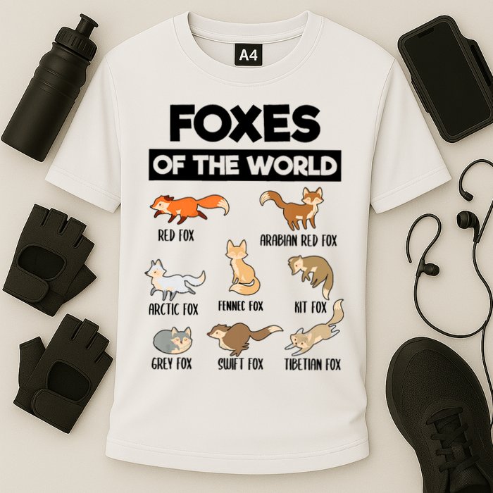 Foxes Of The World Funny Fox Animals Educational Fox Lover Cooling Performance Crew T-Shirt