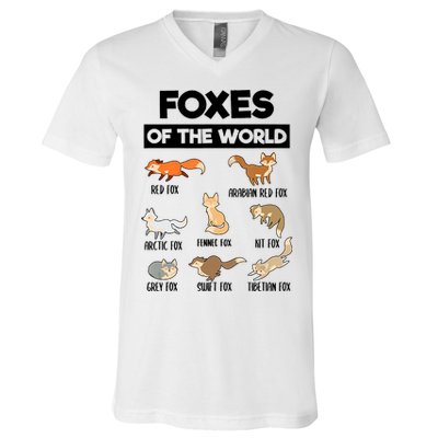Foxes Of The World Funny Fox Animals Educational Fox Lover V-Neck T-Shirt