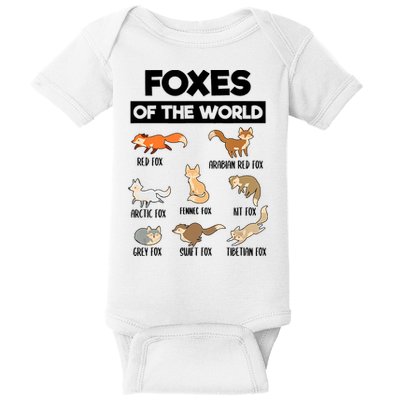 Foxes Of The World Funny Fox Animals Educational Fox Lover Baby Bodysuit