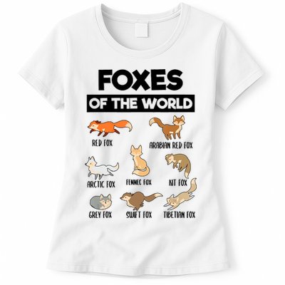 Foxes Of The World Funny Fox Animals Educational Fox Lover Womens T-Shirt