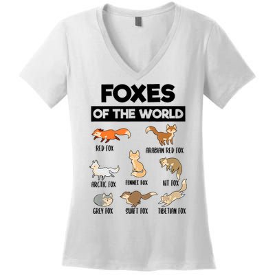 Foxes Of The World Funny Fox Animals Educational Fox Lover Women's V-Neck T-Shirt