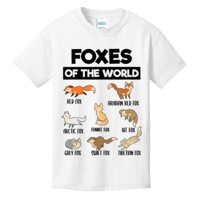 Foxes Of The World Funny Fox Animals Educational Fox Lover Kids T-Shirt