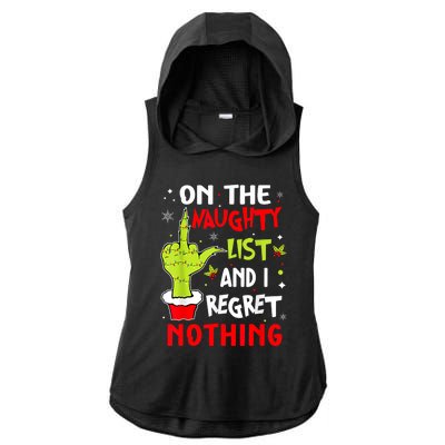 Funny On The List Of Naughty And I Regret Nothing Christmas Ladies PosiCharge Tri-Blend Wicking Draft Hoodie Tank