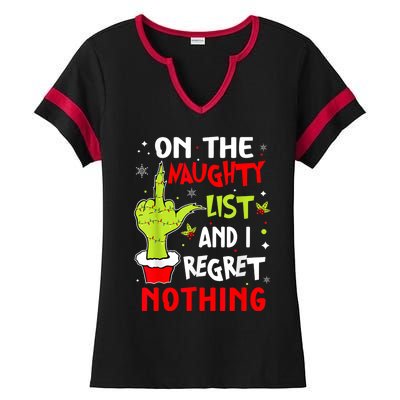 Funny On The List Of Naughty And I Regret Nothing Christmas Ladies Halftime Notch Neck Tee