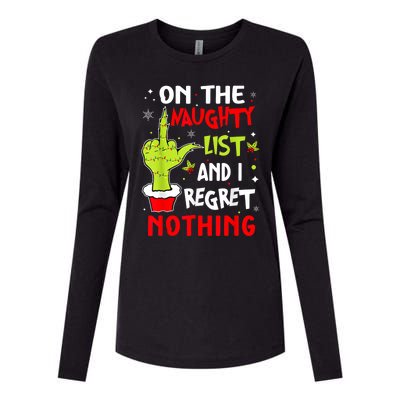 Funny On The List Of Naughty And I Regret Nothing Christmas Womens Cotton Relaxed Long Sleeve T-Shirt