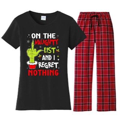 Funny On The List Of Naughty And I Regret Nothing Christmas Women's Flannel Pajama Set