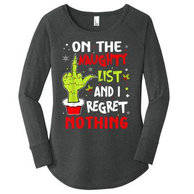 Funny On The List Of Naughty And I Regret Nothing Christmas Women's Perfect Tri Tunic Long Sleeve Shirt