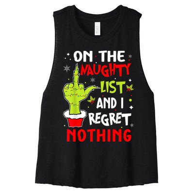 Funny On The List Of Naughty And I Regret Nothing Christmas Women's Racerback Cropped Tank