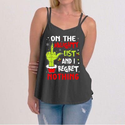 Funny On The List Of Naughty And I Regret Nothing Christmas Women's Strappy Tank