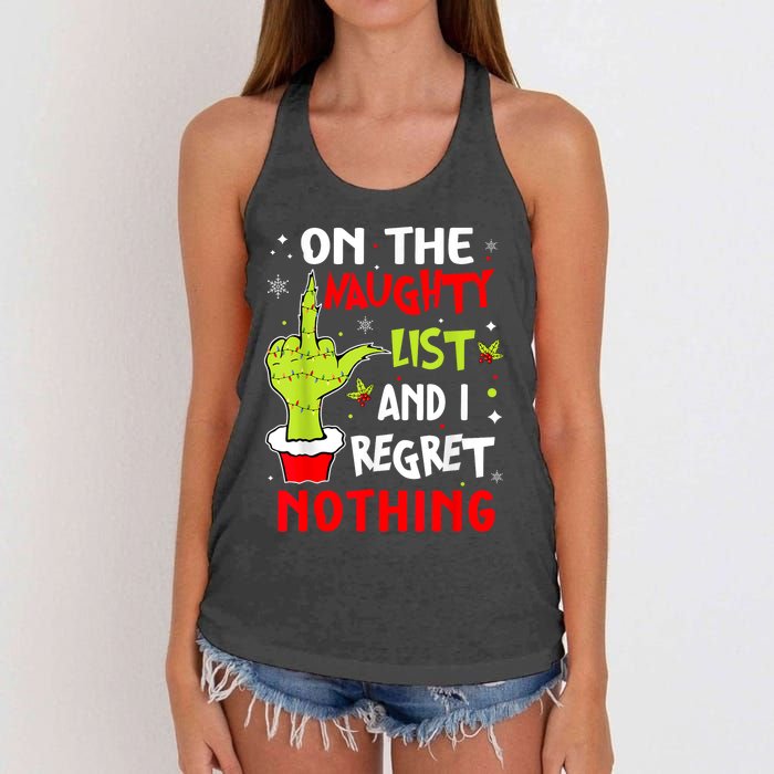 Funny On The List Of Naughty And I Regret Nothing Christmas Women's Knotted Racerback Tank