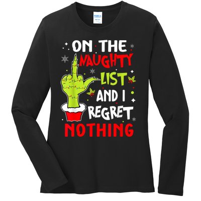 Funny On The List Of Naughty And I Regret Nothing Christmas Ladies Long Sleeve Shirt