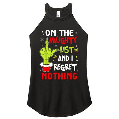 Funny On The List Of Naughty And I Regret Nothing Christmas Women's Perfect Tri Rocker Tank