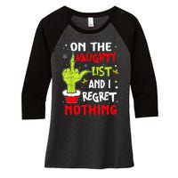 Funny On The List Of Naughty And I Regret Nothing Christmas Women's Tri-Blend 3/4-Sleeve Raglan Shirt