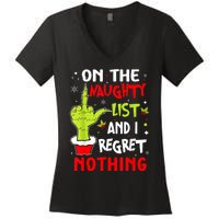 Funny On The List Of Naughty And I Regret Nothing Christmas Women's V-Neck T-Shirt